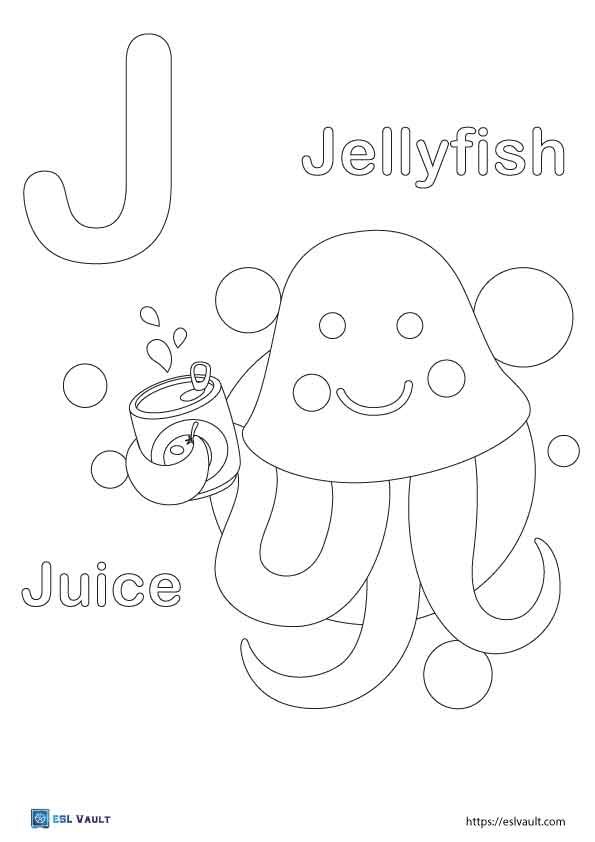 j is for jellyfish coloring page