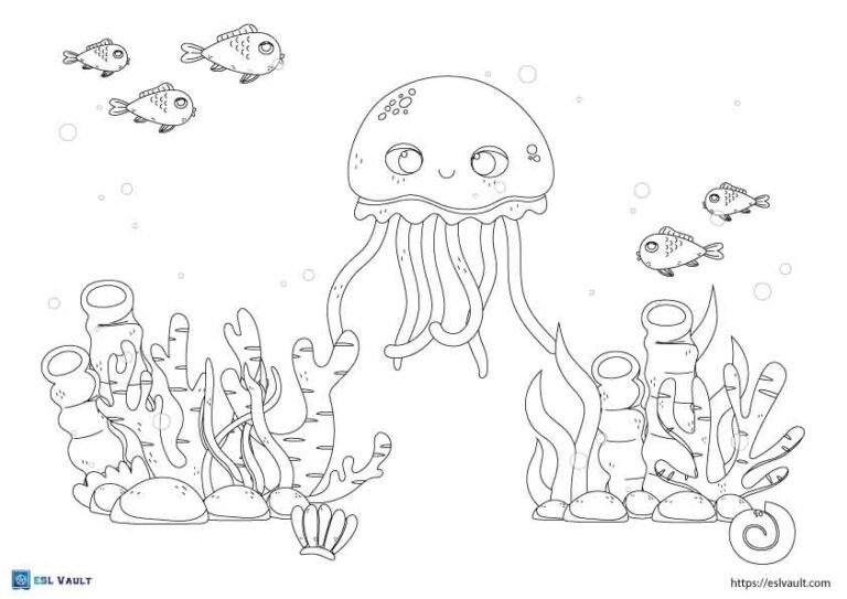 jellyfish coloring page landscape
