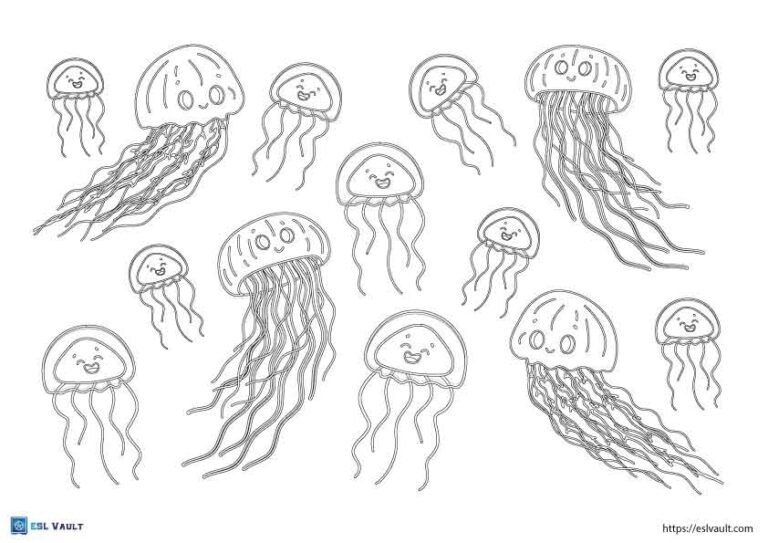 many jellyfish coloring page