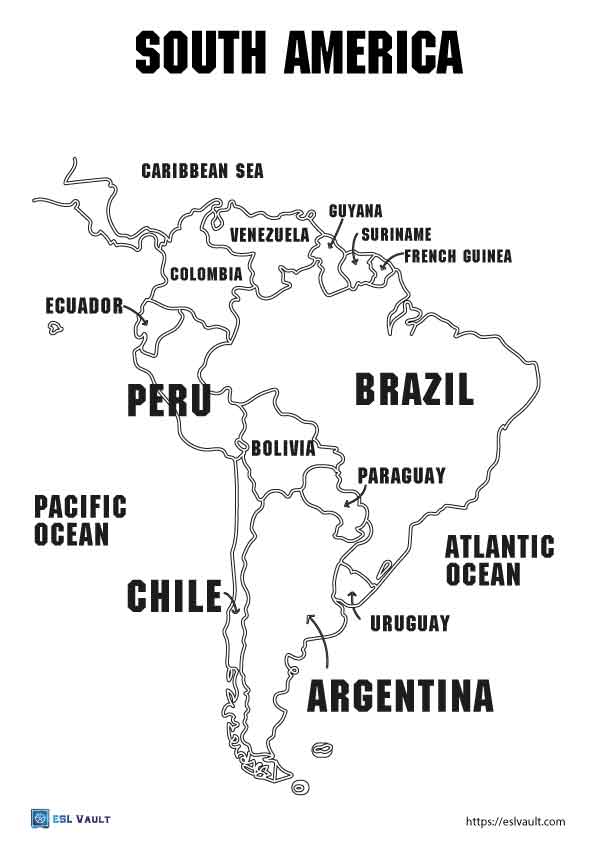 map of south america with country names