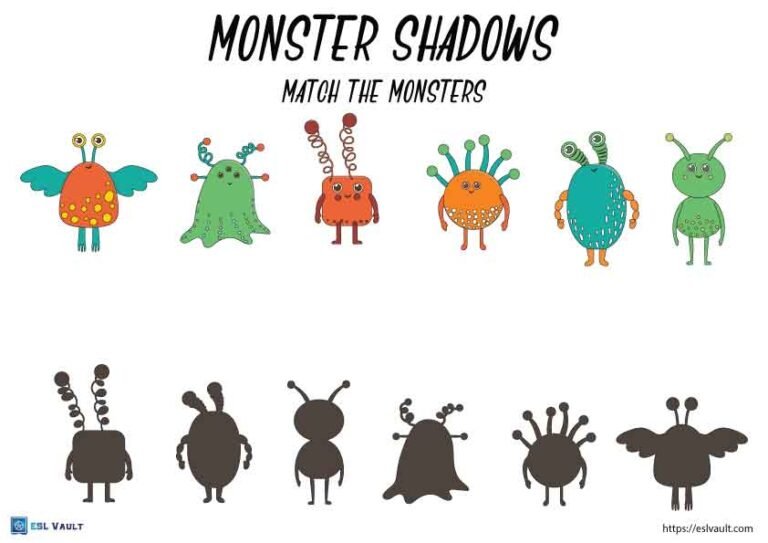 monster shadow matching worksheet