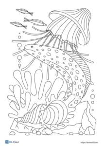 moray eel and jellyfish coloring page