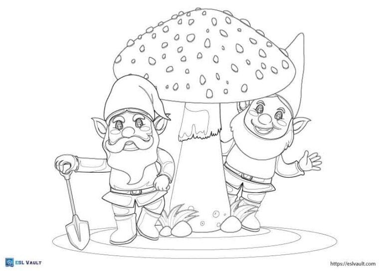 mushroom and gnomes coloring pages 2