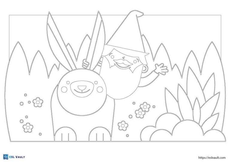 rabbit and gnome coloring page