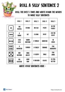 roll a silly sentence worksheets 2