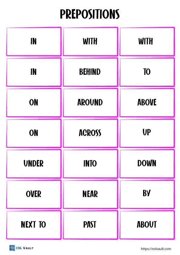 sentence building cards prepositions