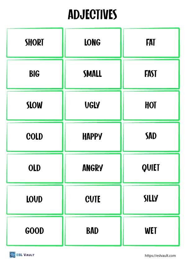 sentence building cards adjectives