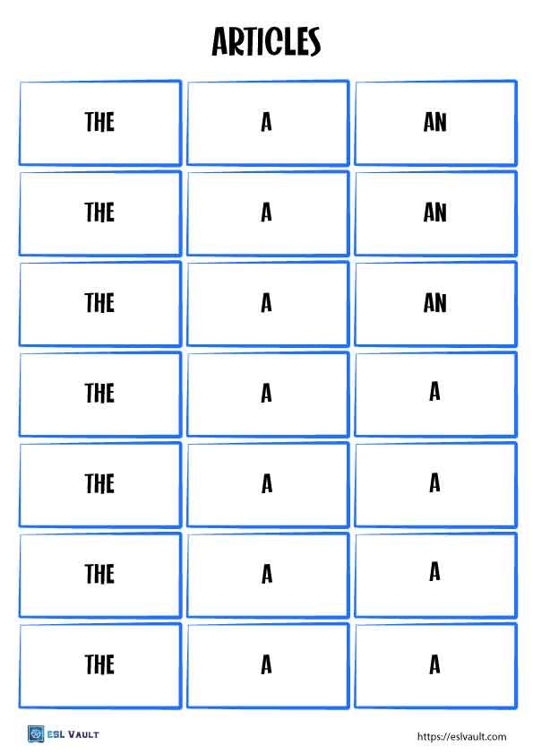 sentence building cards articles