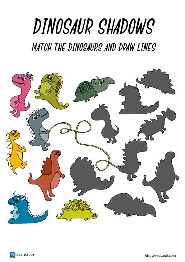 shadow matching worksheets dinosaurs