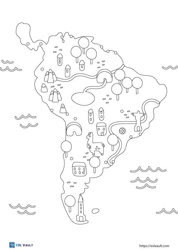 south america continent map coloring page