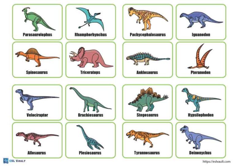 24 free printable dinosaur flashcards ESL Vault