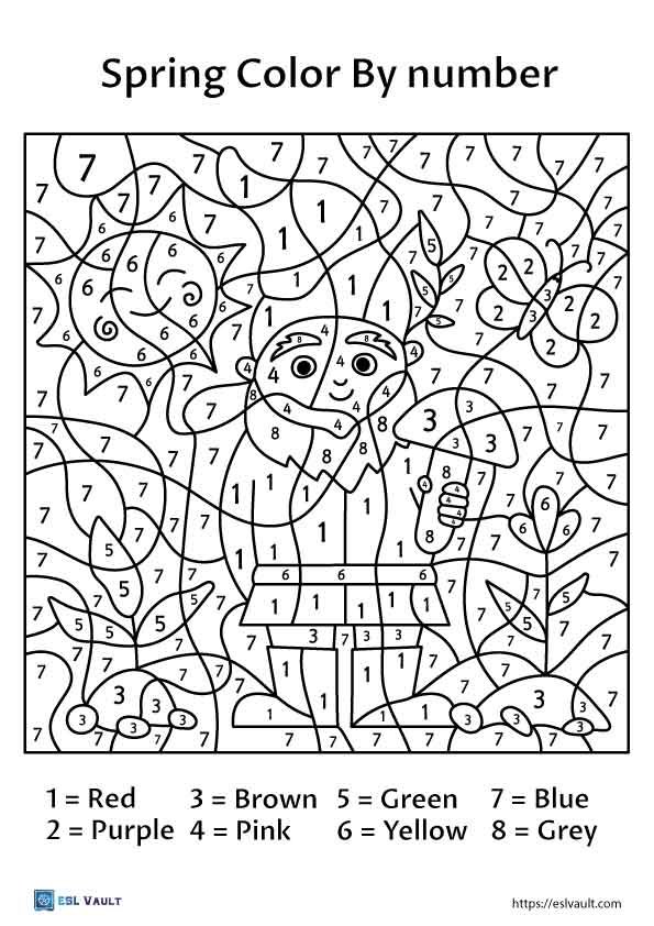 spring PDF color by number printable