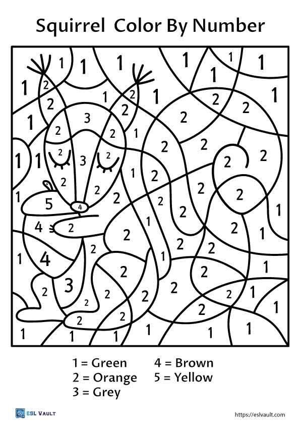 squirrel PDF color by number
