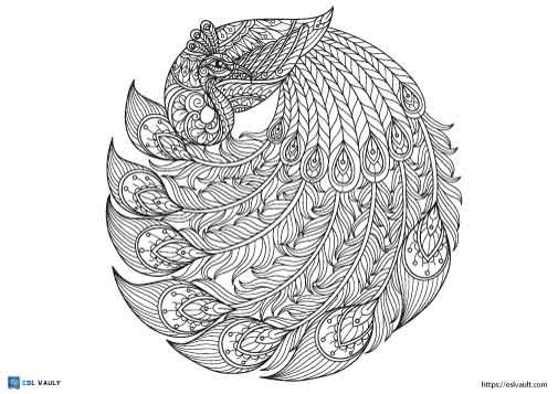 complex peacock coloring page
