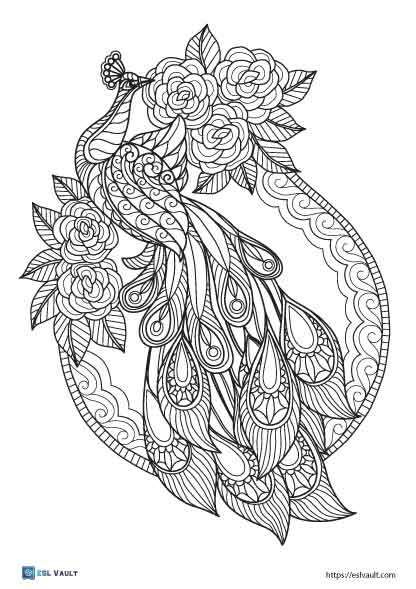 difficult peacock coloring page