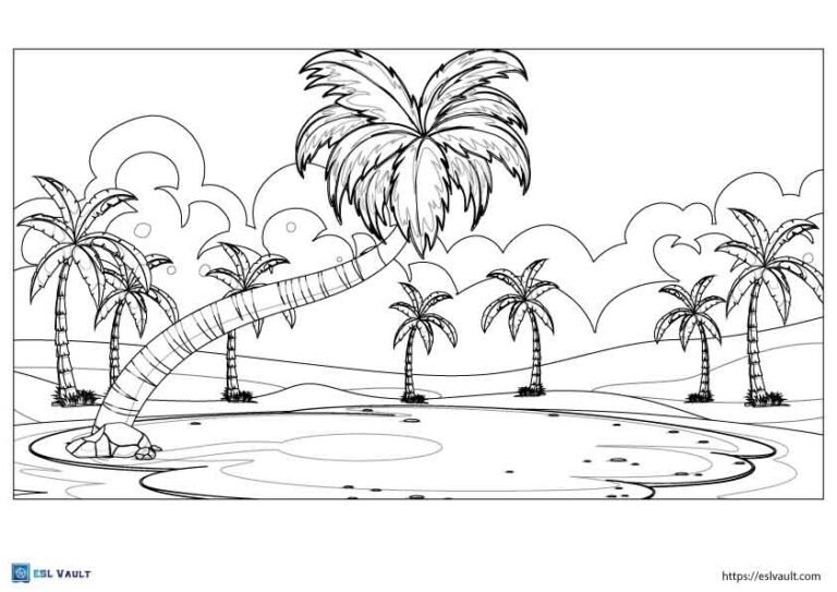 island palm tree coloring page 2