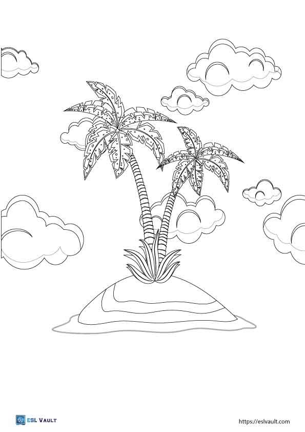 island palm tree coloring page 3