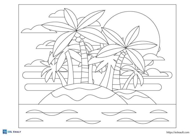 island palm tree coloring page