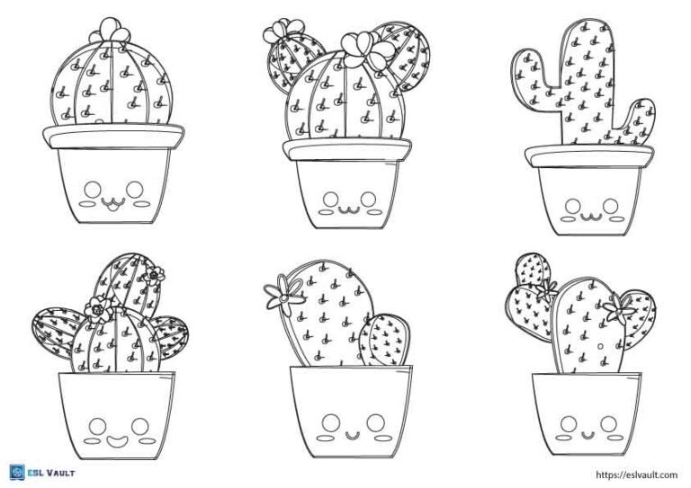 6 cacti coloring sheet