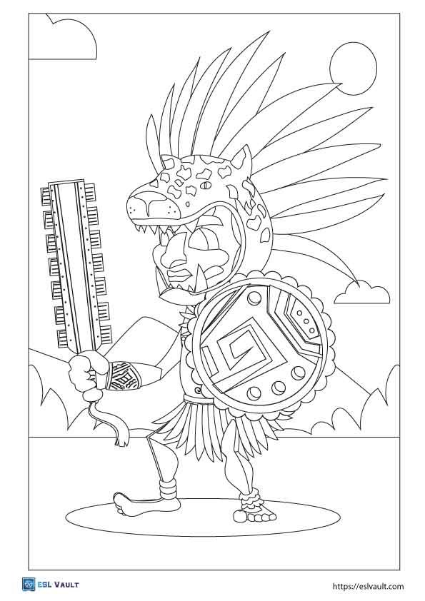 aztec warrior aztec coloring pages
