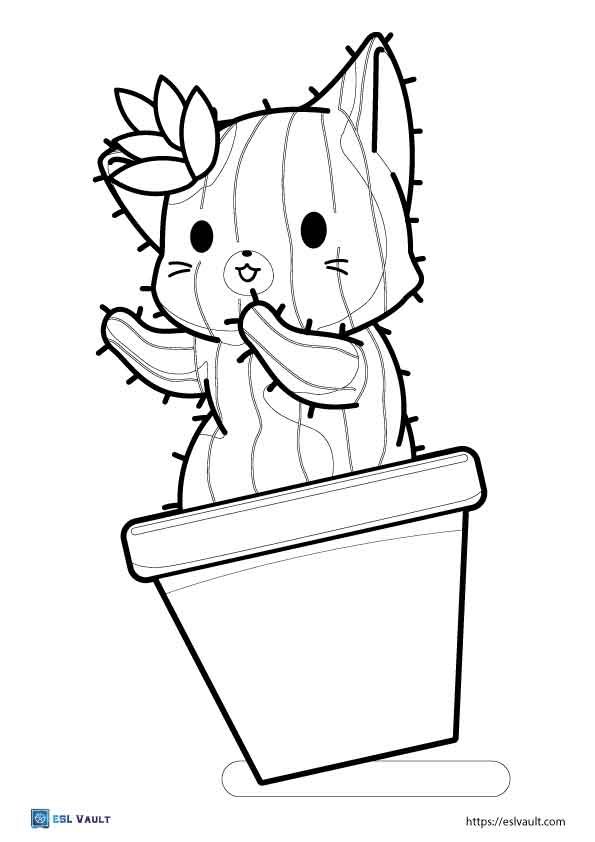 cute cat cactus coloring page