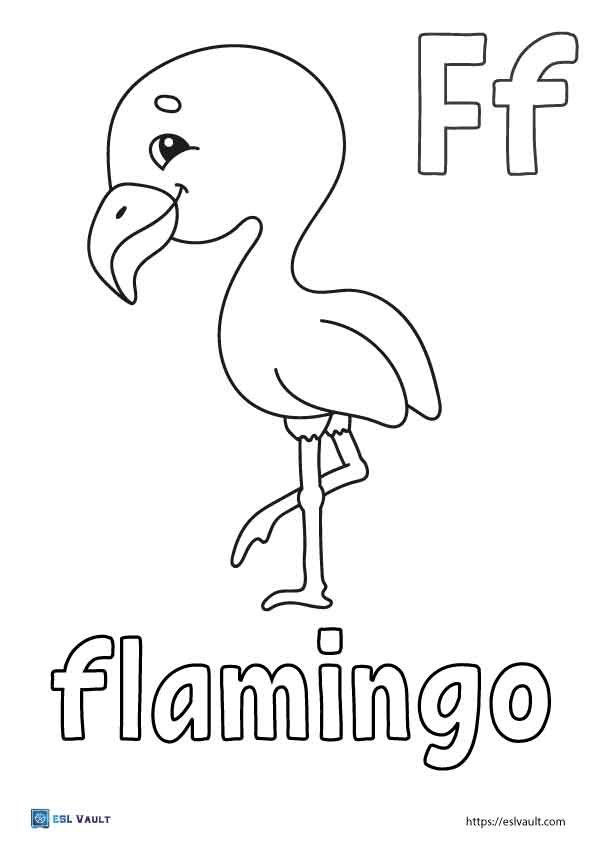 f is for flamingo coloring page