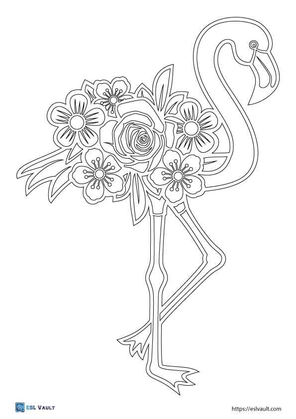 flower flamingo coloring sheet