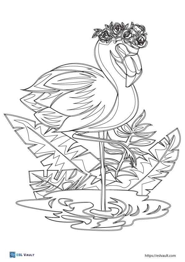 flower flamingo coloring page 2