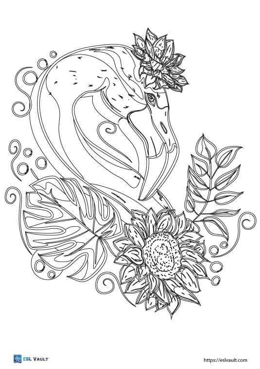 flower flamingo coloring page 3