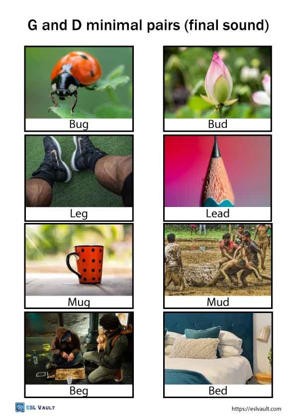 g and d minimal pairs final sound