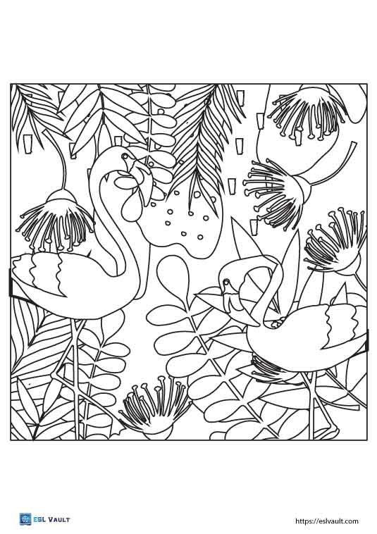 jungle flamingo coloring page