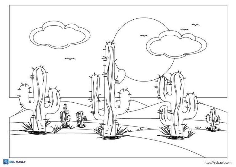 landscape with catus coloring sheet