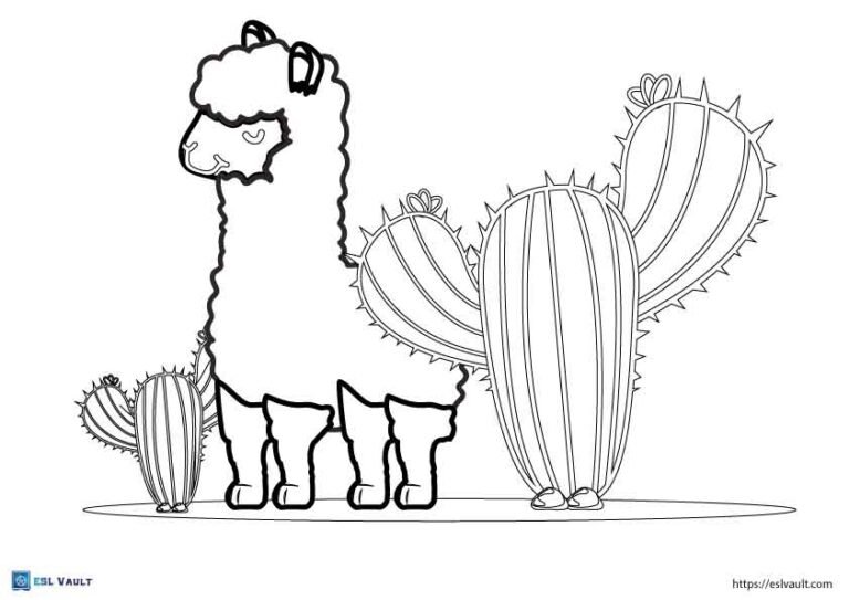 llama and cactus coloring pages
