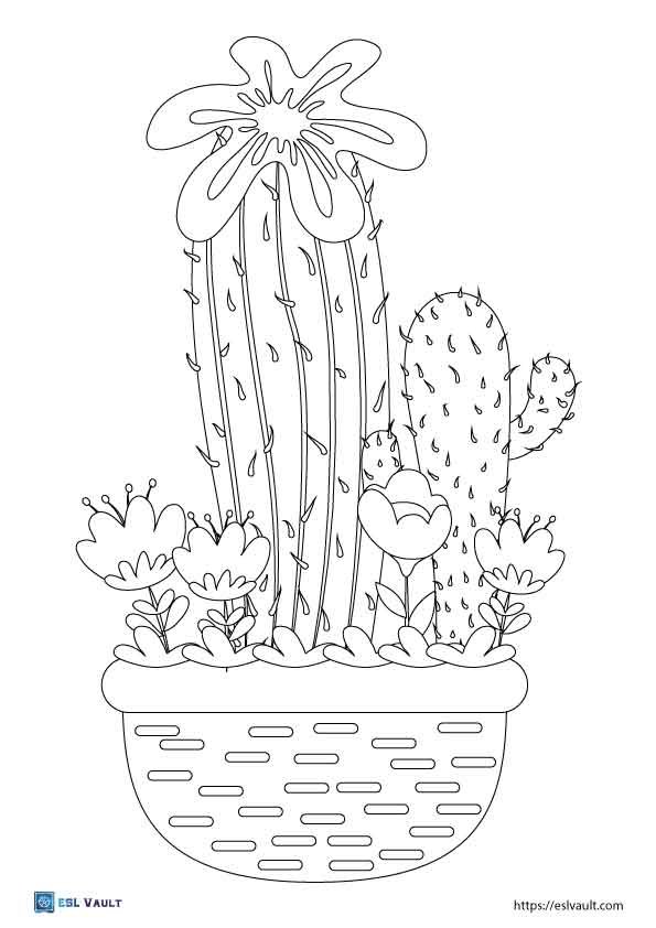 potted cactus coloring page