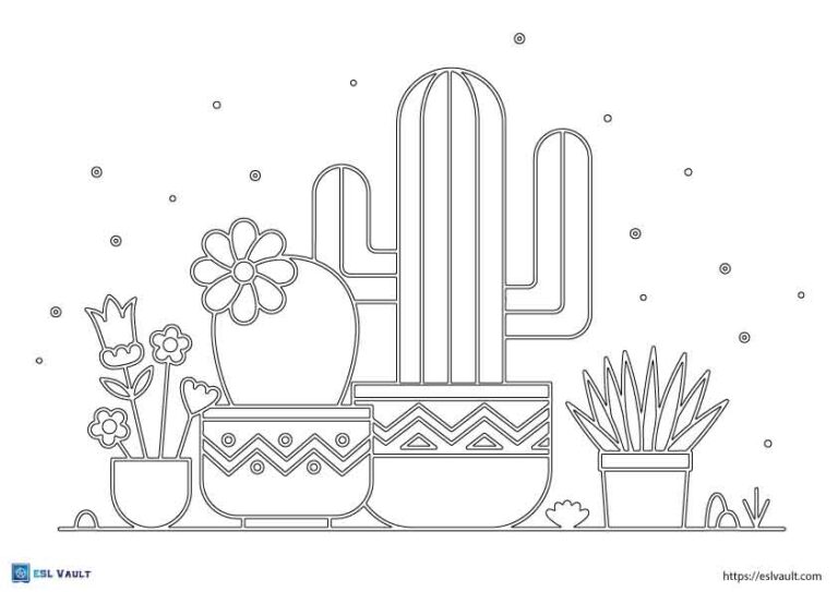 simple cactus coloring page