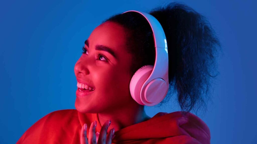 a woman listening to music