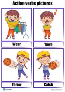 44 free printable action verbs pictures PDF cards - ESL Vault