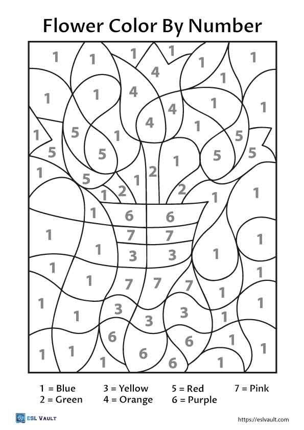 flower free color by number page