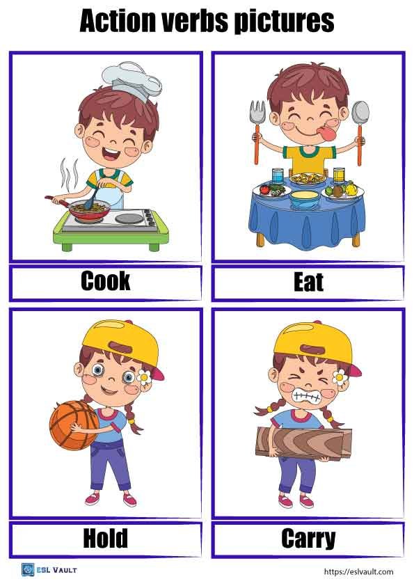 44 free printable action verbs pictures pdf cards esl vault