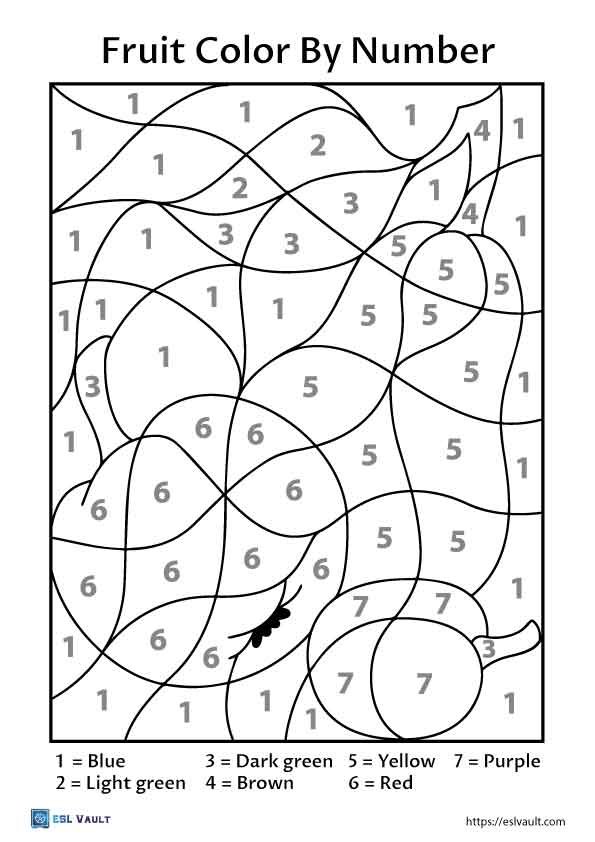 free color by numbers pages fruit