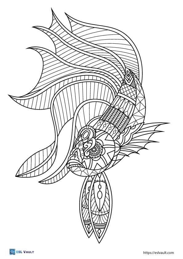 mandala betta fish coloring page