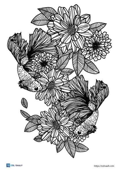 printable betta fish coloring page adults