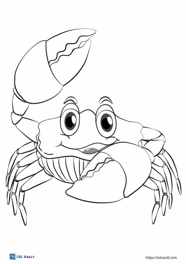 kawaii kids crab coloring page