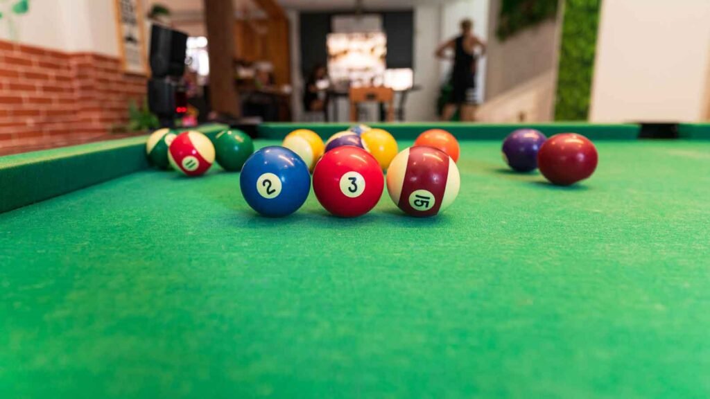 pool table with balls with numbers