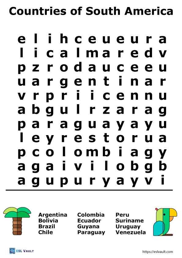 countries of south america word search