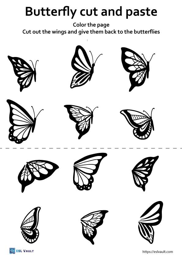 5 free butterfly cut and paste printables - ESL Vault