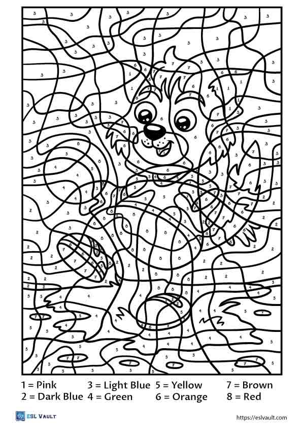 free color by number printable dog