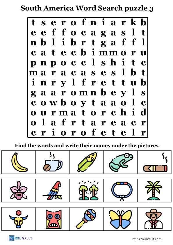 south America word search pdf 3