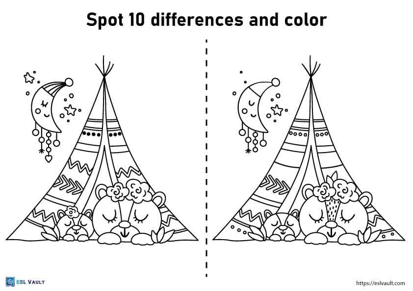10 free printable spot the difference coloring pages - ESL Vault