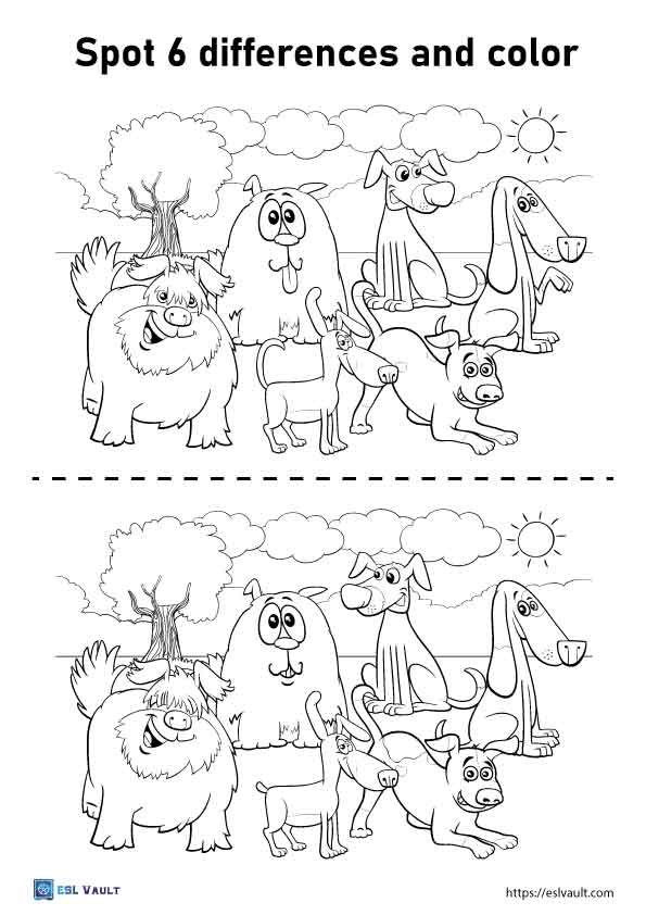 10 free printable spot the difference coloring pages - ESL Vault
